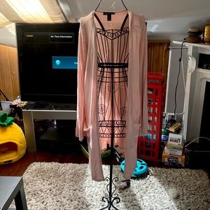 Pink long cardigan size LG fits big